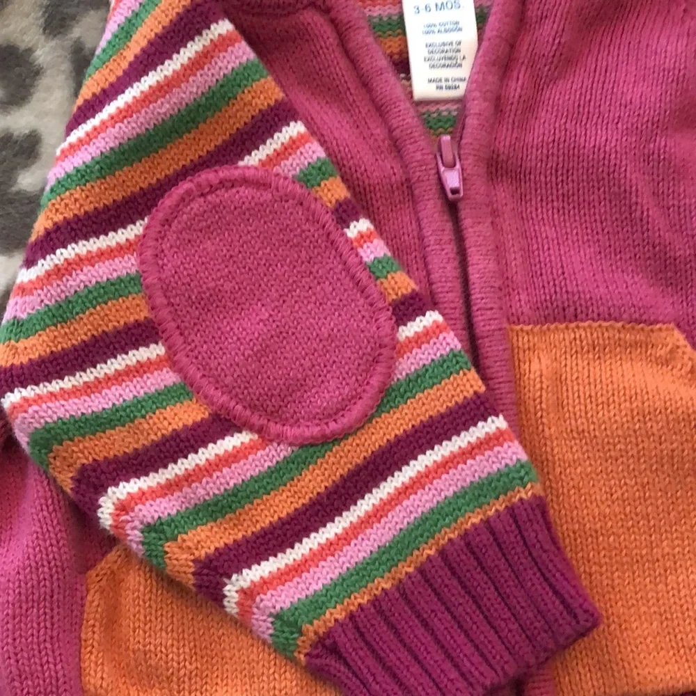 Children’s Place Stripe Colorblock Zippered Hooded Sweater Pink 3-6 months